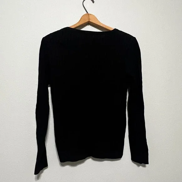 Talbots Petites Black Cable Knit V Neck Long Sleeve Sweater Women's Medium - Picture 4 of 5